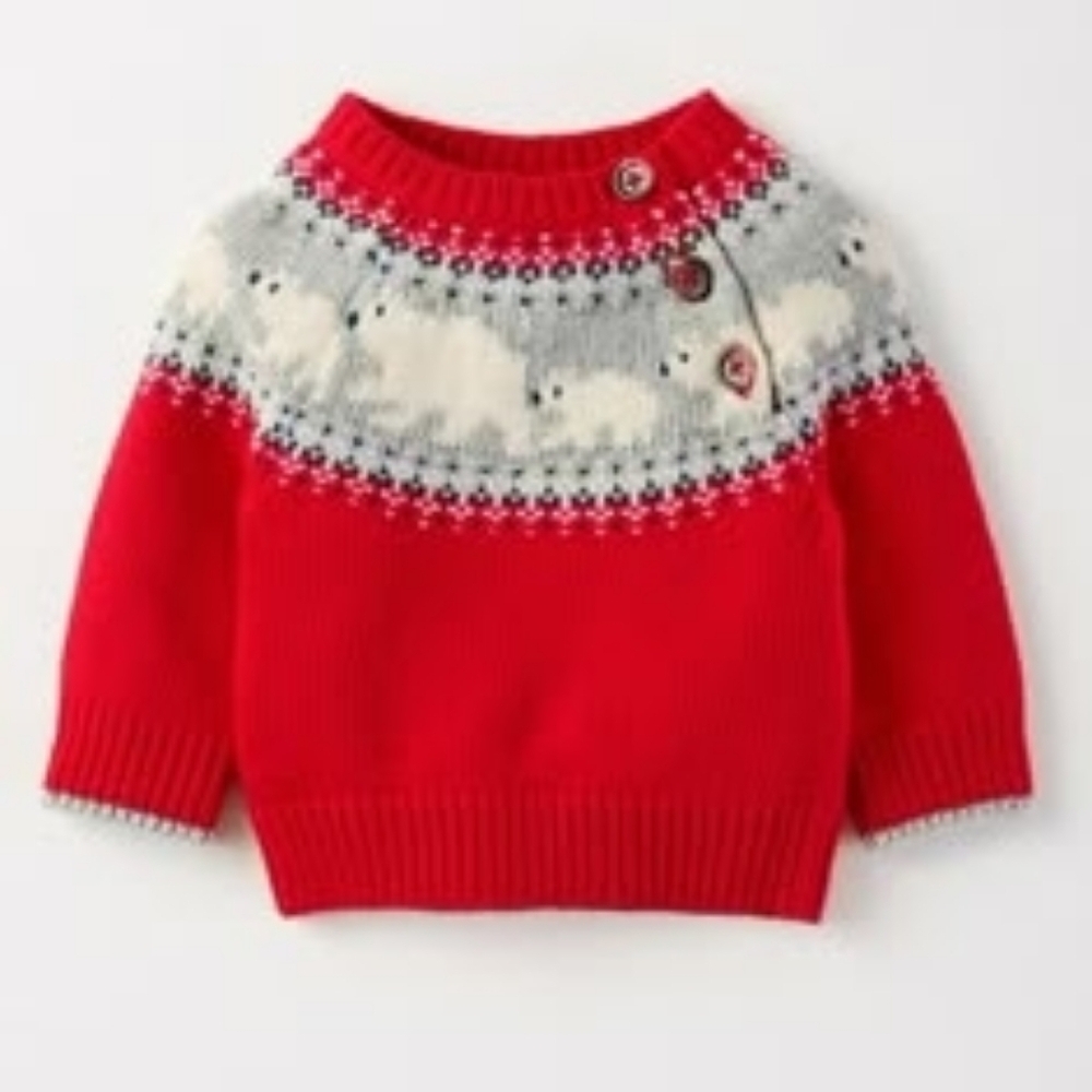 Baby Boden Red Fair Isle Knit Sweater With Polar Bears